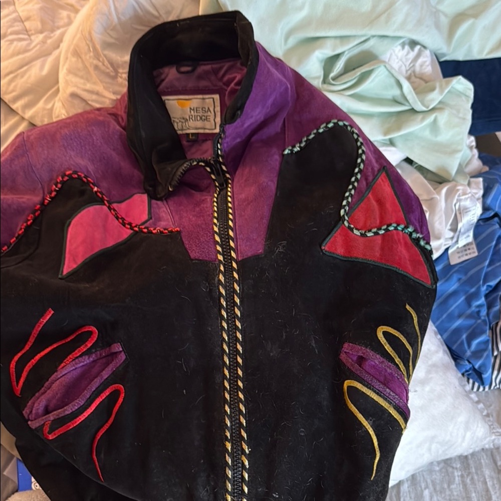 Purple and Red Bomber Jacket with Stand-Up Collar